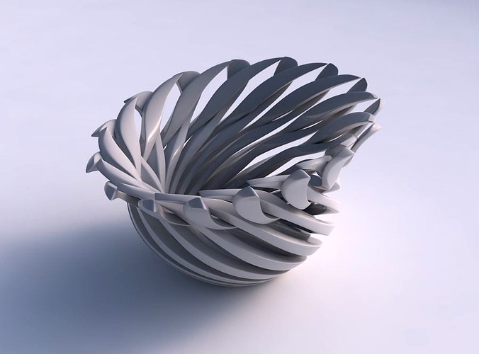 Bowl funnel with twisted sharp muscle structure streched top corner | 3D
