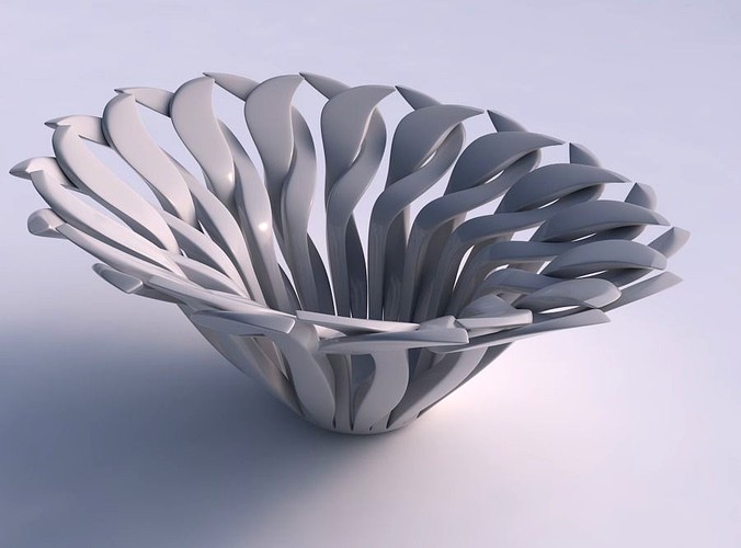 Bowl funnel with twisted sharp muscle structure squeezed with streched top corner | 3D