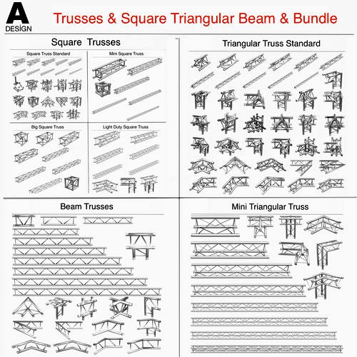 Trusses Square Triangular Beam Collection-129 PCS PRINT Modular | 3D