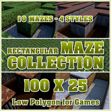 100x25 Low Polygon Rectangular Maze Collection 3D Model