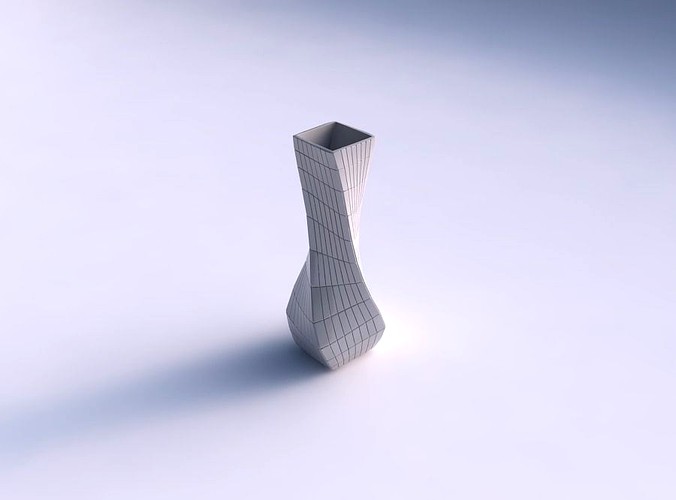 Vase twisted larger opening rectangle with distorted grid plates | 3D