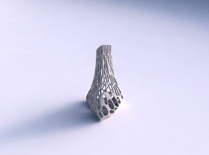 Vase twist grounded tilted triangle with cracked and twisted organic lattice | 3D