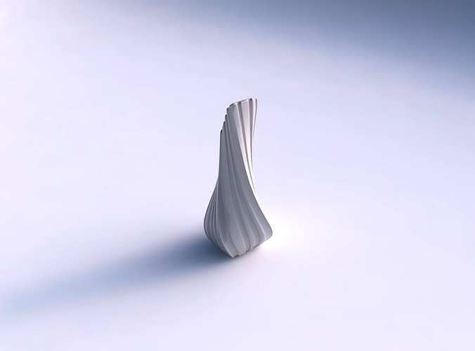 Vase twisted top bent rectangle 2 with smooth vertical ribbons | 3D