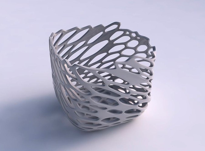Vase quadratic stumpy with cracked and twisted organic lattice | 3D