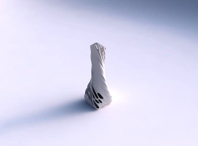 Vase twisted squeezed and bent rectangle 2 with organic lattice half solid | 3D