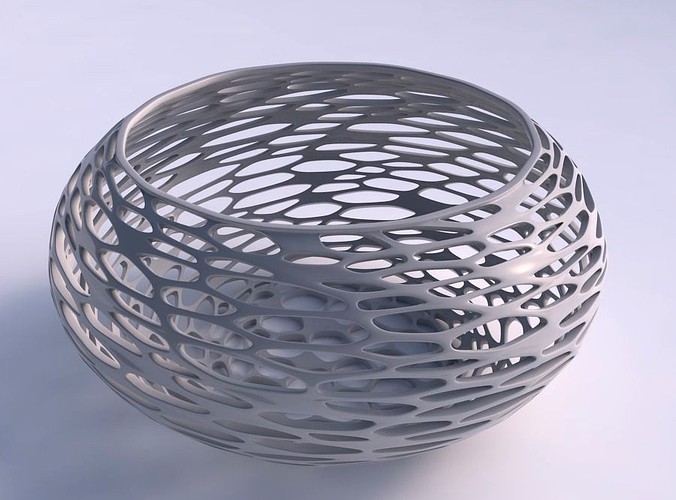 Bowl spheric squeezed wide with squeezed and twisted organic lattice | 3D