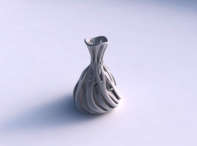 Vase taper squeezed neck with intertwining lines twisted and tapered 2 wavy | 3D