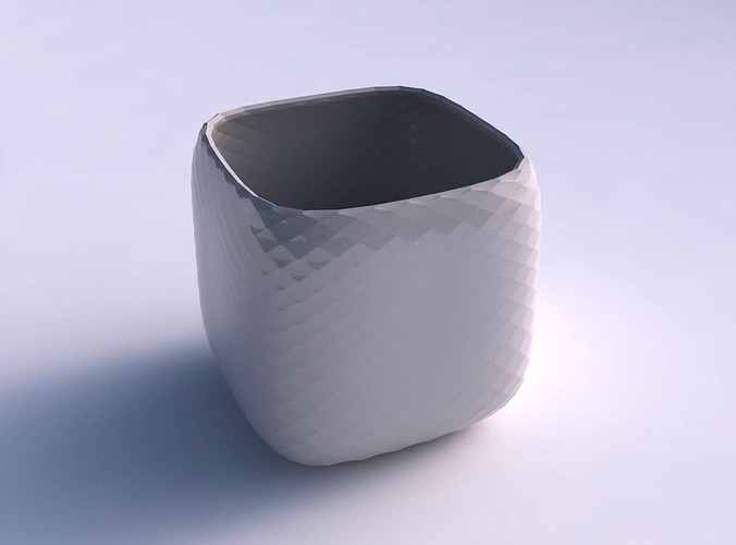 Vase quadratic stumpy with diagonal grid pattern | 3D