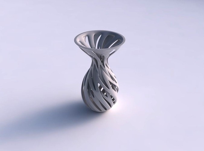 Vase funnel top oval bottom with intertwining lines twisted | 3D