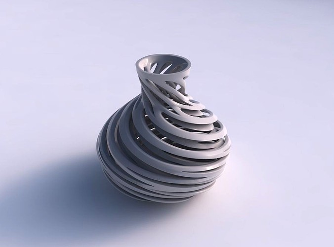 Vase spherical squeezed neck with inner and outer lines very twisted and tapered 2 | 3D