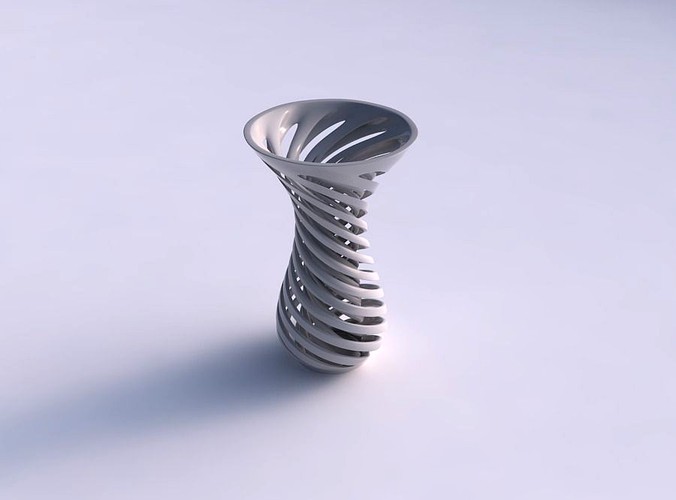 Vase curved funnel top with twisted two layered lines very twisted | 3D
