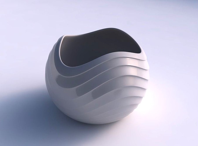 Bowl Spheric wavy with horizontal inverted layers | 3D