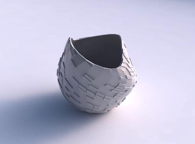 Bowl compressed and twisted with scattered diagonal grid plates | 3D