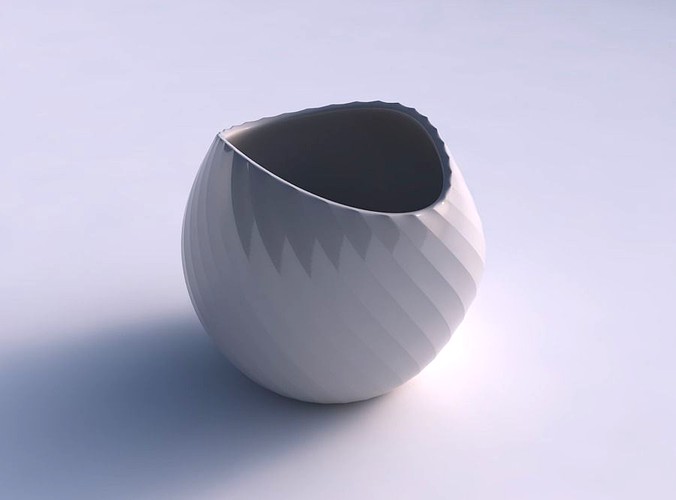 Bowl compressed and twisted with fine bands uniform vertical | 3D