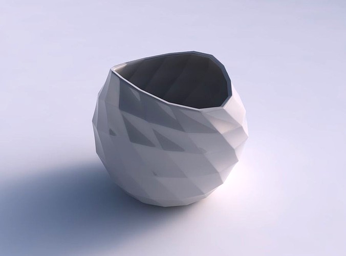 Bowl compressed and twisted with curved creases | 3D