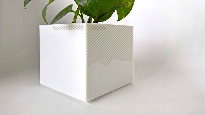 003f - Planter - Medium Cuboid With Pattern -  | 3D