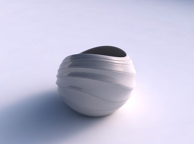 Bowl skewed and twisted with distorted horizontal dents | 3D
