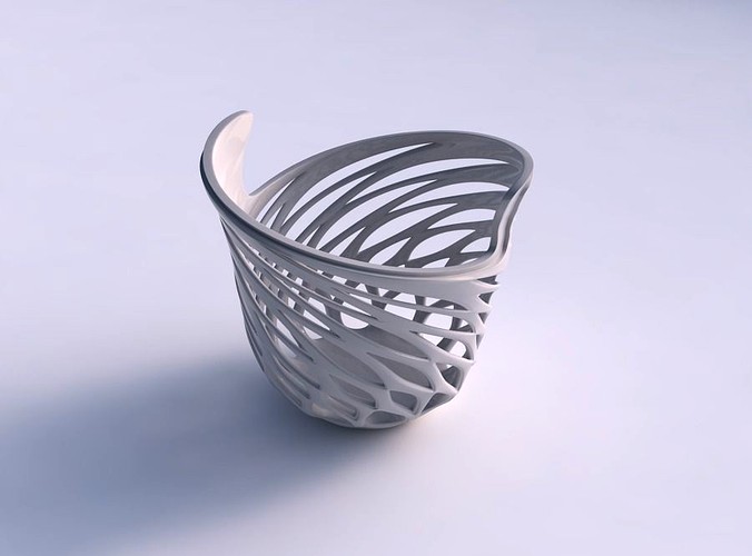 Bowl seed shell with smooth beveled cuts and extruded top twisted and tapered | 3D