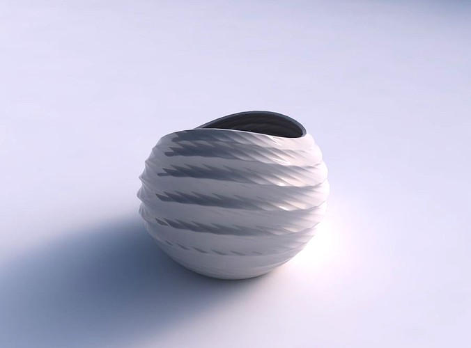 Bowl skewed and twisted with sections and twisted lines | 3D