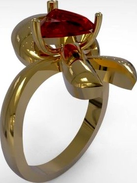 Golden Jewelry Ribbon And Ruby Diamond Ring | 3D