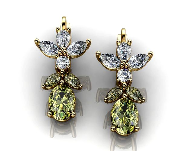 Green Sapphire And Diamond Earrings | 3D