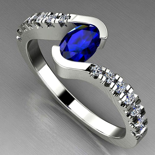 Engagement Bypass Oval Gemstone 6x4 Ring   | 3D