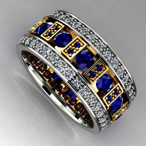 Anniversary Blue Sapphire and Diamonds Ring | 3D