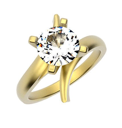 Curved Band Solitaire Ring  | 3D