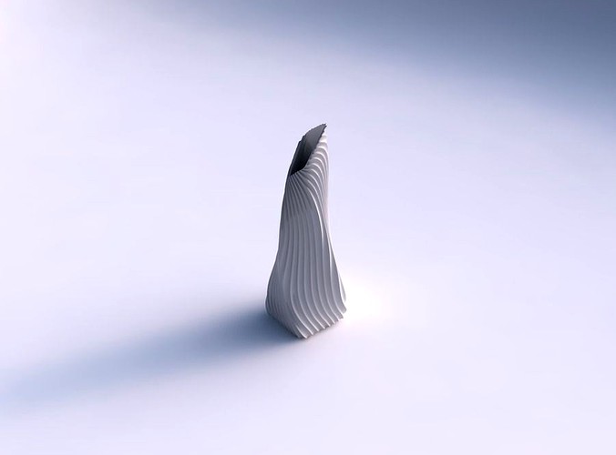 Vase twisted top bent rectangle with wavy extruded lines 4 | 3D