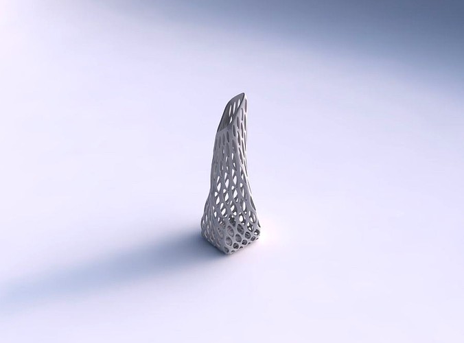 Vase twisted top bent rectangle with bubble grid lattice | 3D