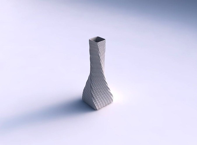 Vase twisted squeezed rectangle with twisted diagonal grid dents | 3D