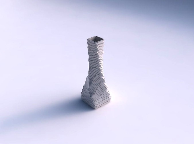 Vase twisted squeezed rectangle with distorted and twisted grid plates | 3D