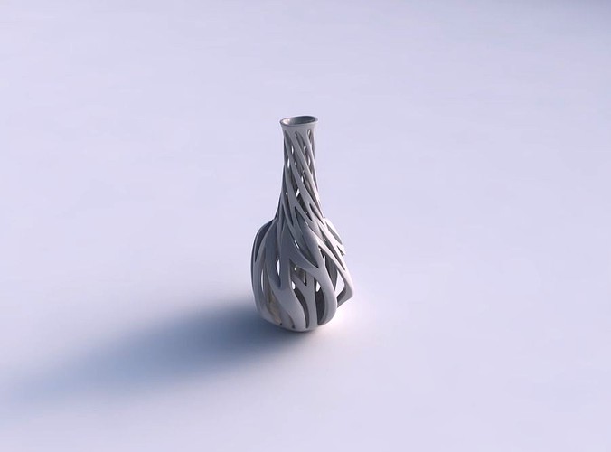 Vase bulged bottom with intertwining lines twisted and tapered wavy | 3D