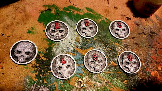 Skull Embossed Game Markers Numbered 1 to 6 | 3D