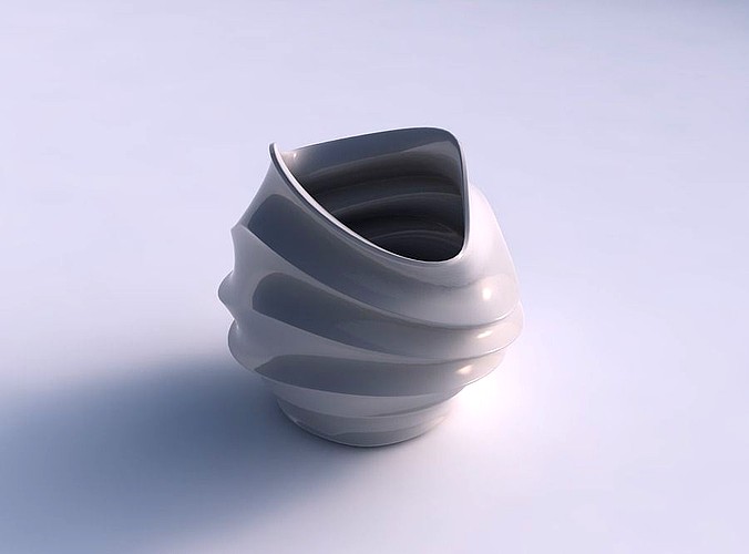 Bowl compressed and pronounced twisted with horizontal sections | 3D