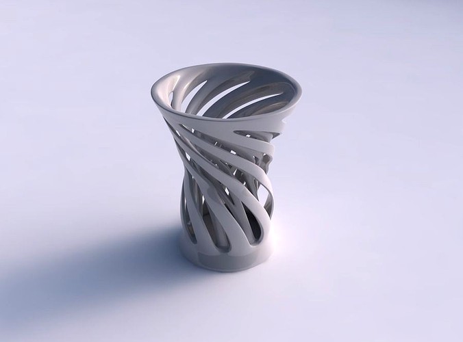 Vase wide with two layered vertical lines twisted and tapered | 3D