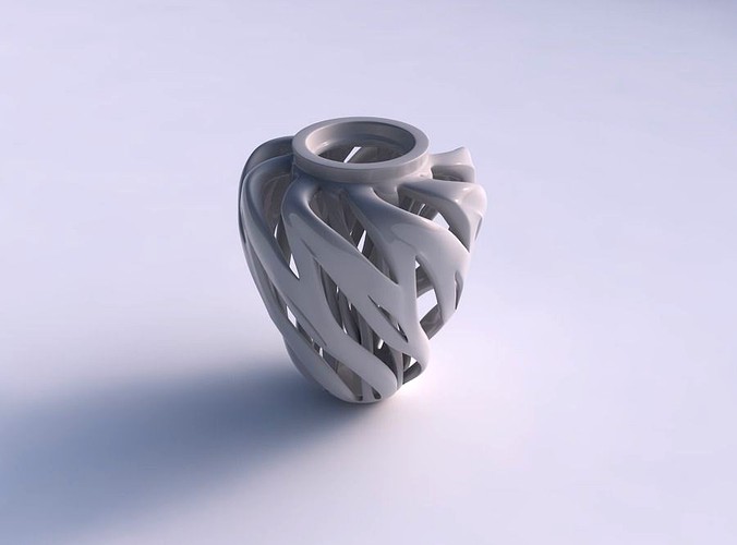 Vase wide top with twisted inner and outer lines tapered | 3D