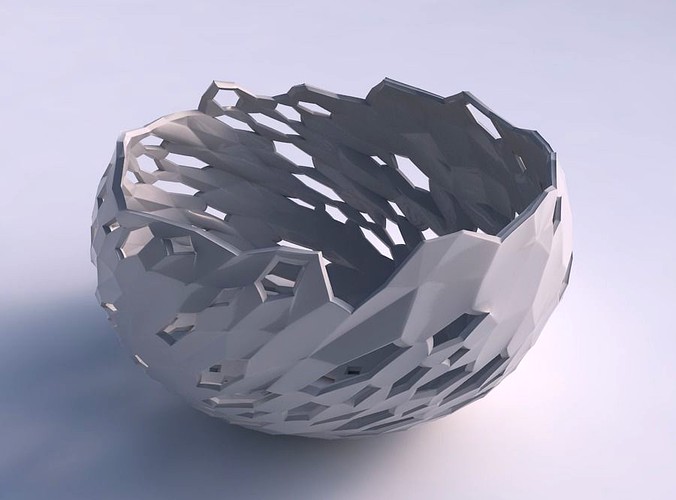 Bowl spheric twisted with crystal skin with holes | 3D