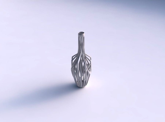 Vase sharply squeezed neck with two layered branches long neck | 3D