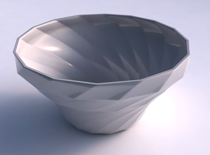Bowl wide and twisted with curved creases | 3D