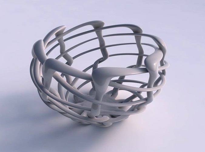 Bowl cylindrical with interlacing fine lattice twisted and squeezed | 3D