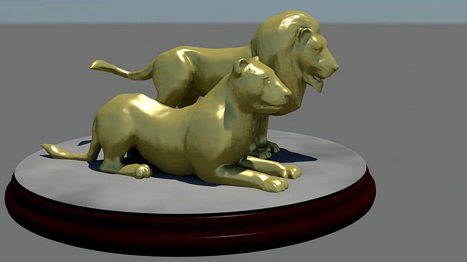 Male and female lions on base | 3D