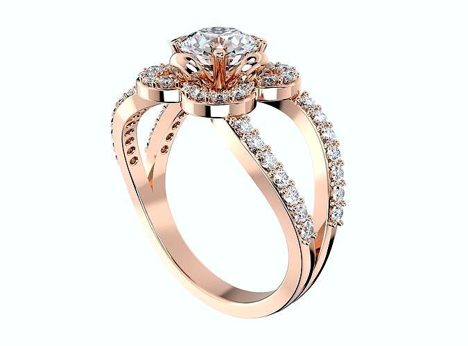 Engagement Ring Flower Gear Style Halo Diamonds -RPSV004 | 3D