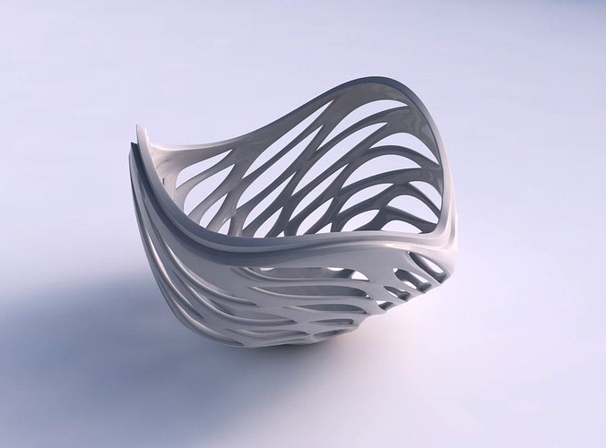 Bowl seed shell with smooth beveled cuts and extruded top twisted wavy | 3D