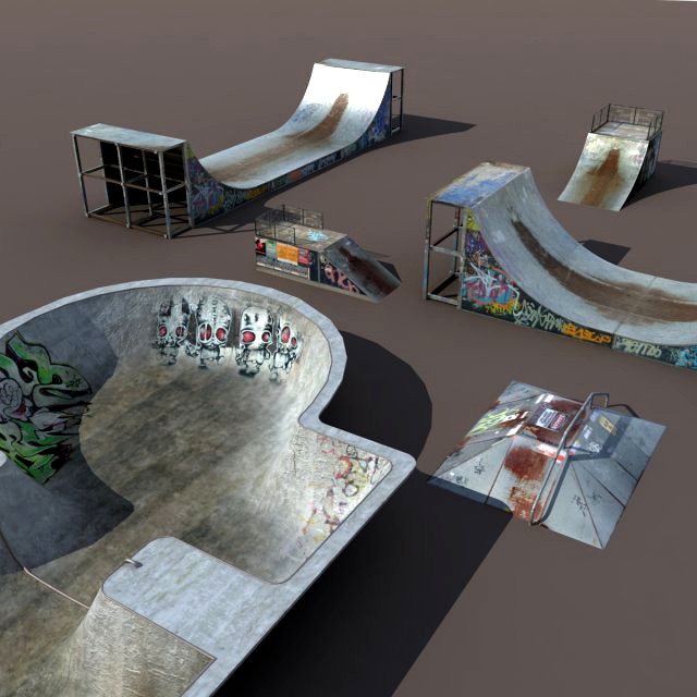 6 skate park element Low Poly 3D Model