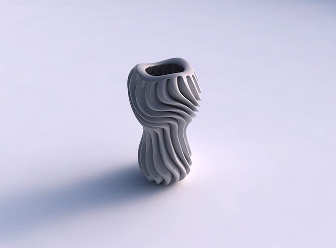 Vase wavy squeezed mid with extruded lines wavy top | 3D