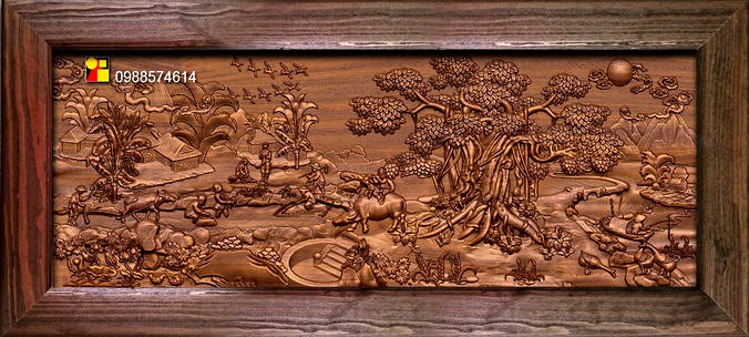 Mural landscape wood carving file stl OBJ and ZTL for CNC | 3D