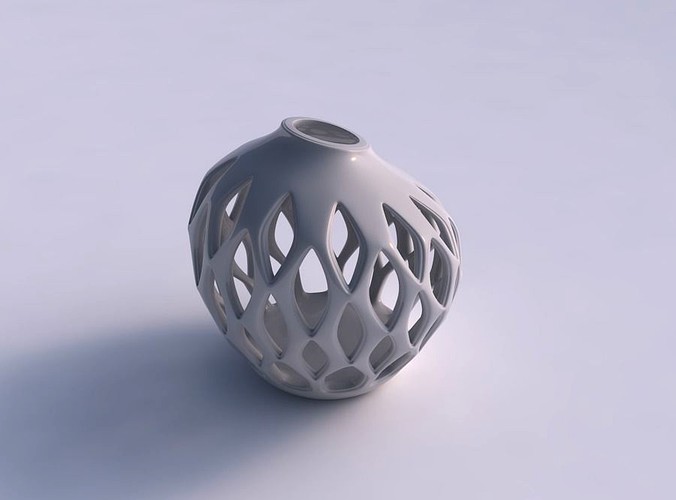 Vase spherical squeezed top with smooth cuts and extruded edges squeezed with streched top corner | 3D