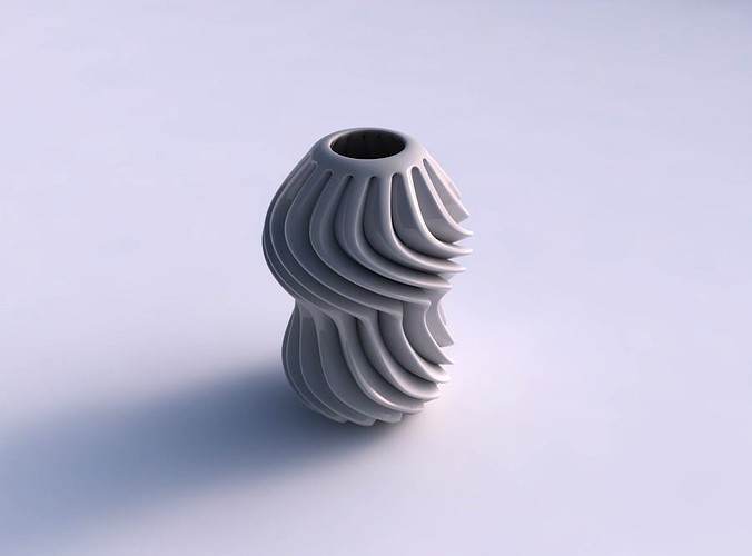Vase wavy squeezed mid with extruded lines twisted and squeezed | 3D