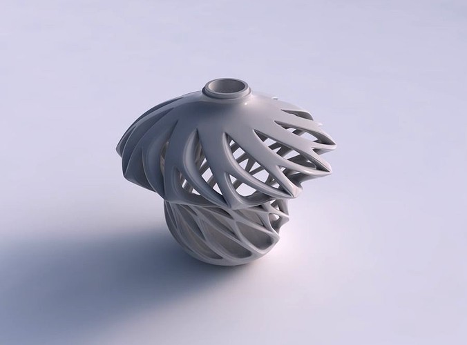 Vase squeezed mid section with smooth beveled cuts, extruded top and bottom support twisted and squeezed | 3D